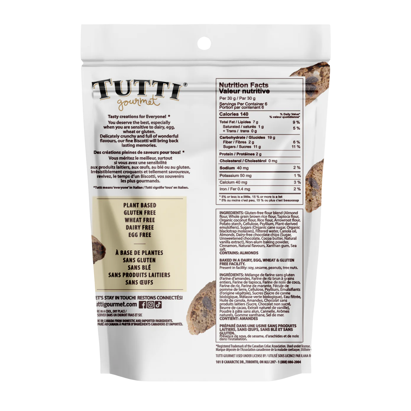Tutti Gourmet Gluten-Free Chocolate, Almond & Cinnamon Biscotti