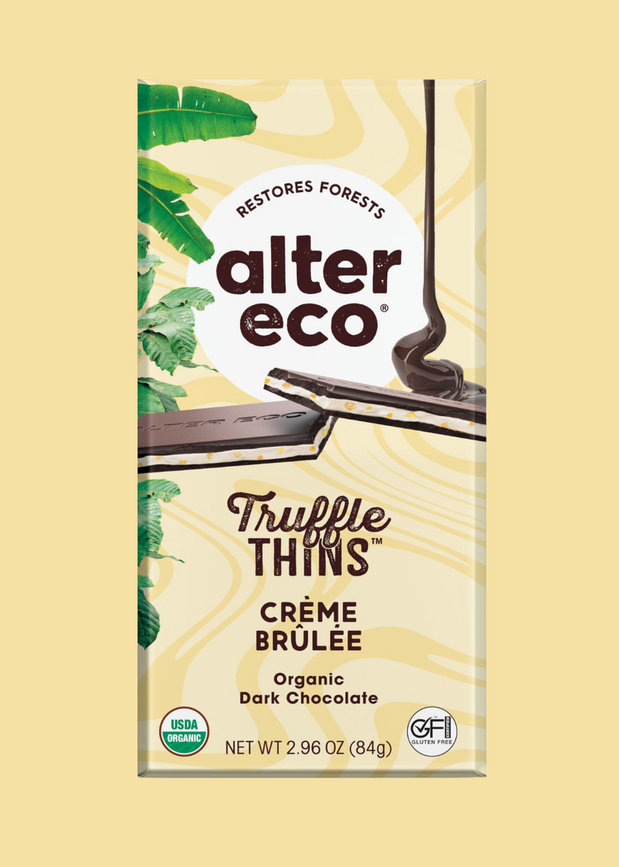 Organic Crème Brûlée Truffle Thins Dark Chocolate Bar