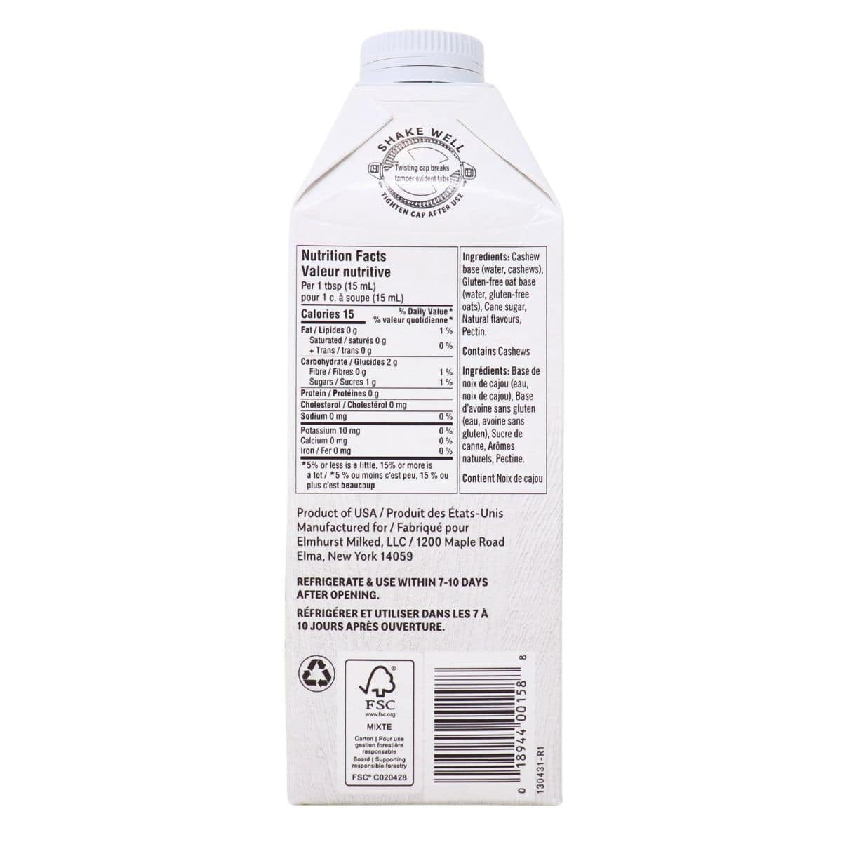 Elmhurst Dairy-Free Vanilla Cashew Creamer