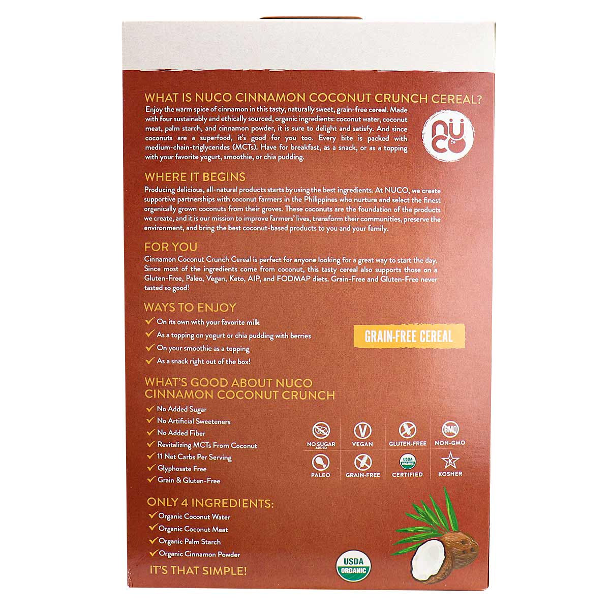 Nuco Organic Cinnamon Coconut Crunch Cereal