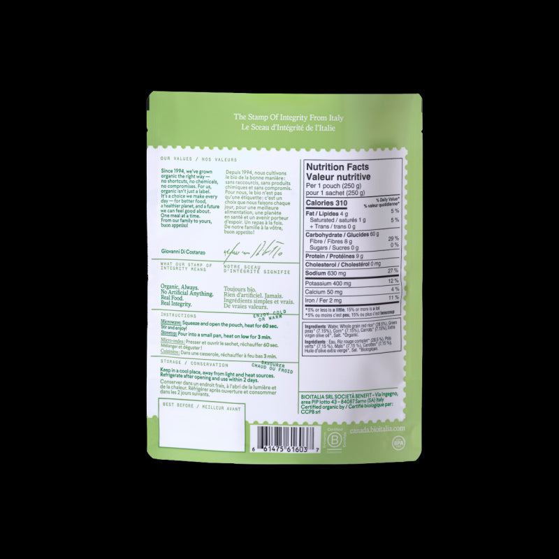 Bioitalia Organic Whole Grain Red Rice With Green Peas, Corn And Carrots