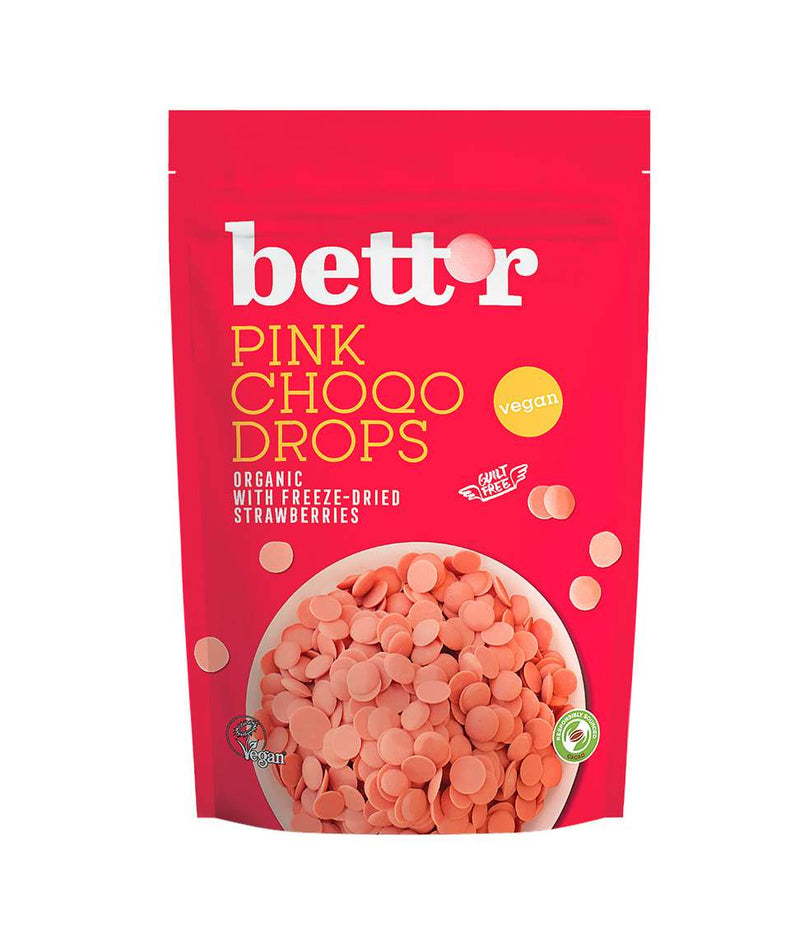 Organic Vegan Pink Choco Drops with Freeze-Dried Strawberries