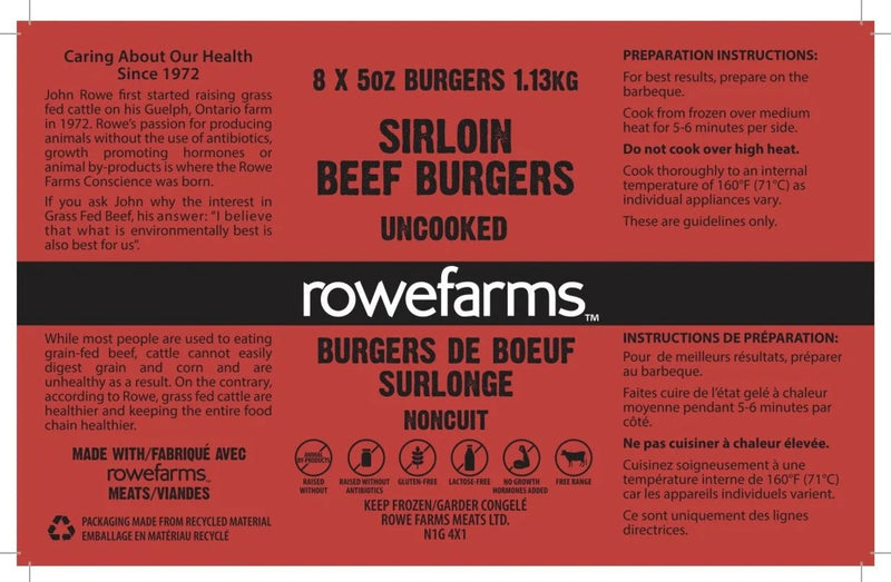 Grass Fed Sirloin Beef Burgers