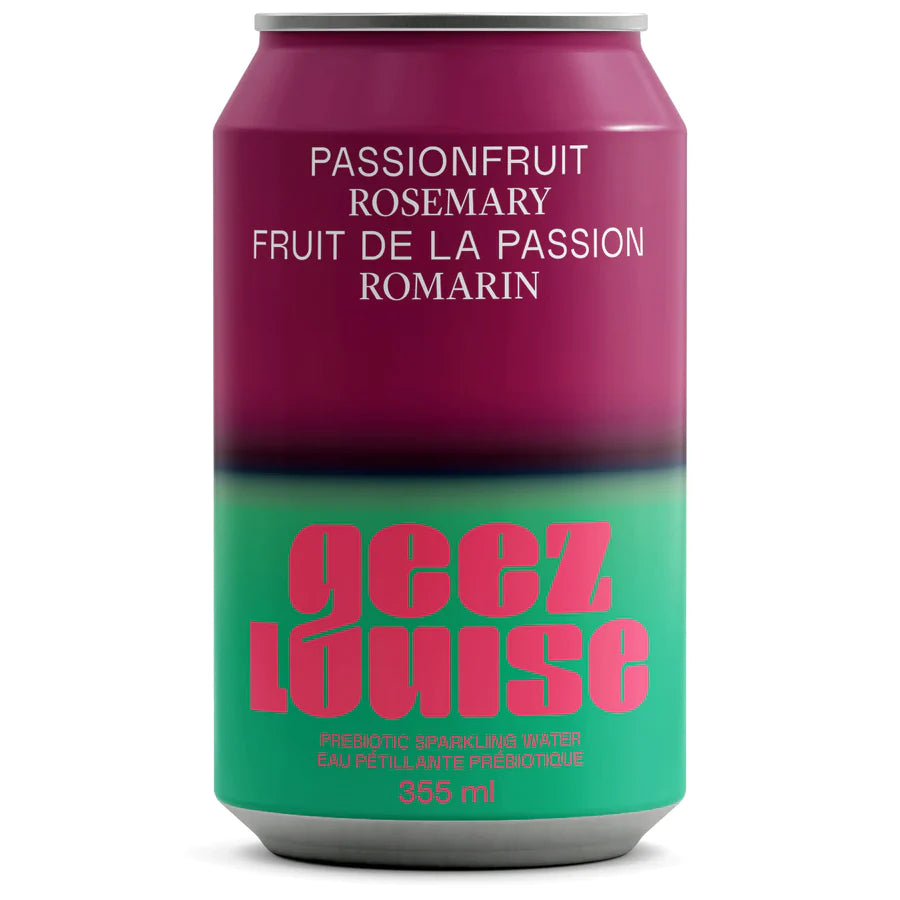 Geez Louise Passionfruit Rosemary Prebiotic Sparkling Water