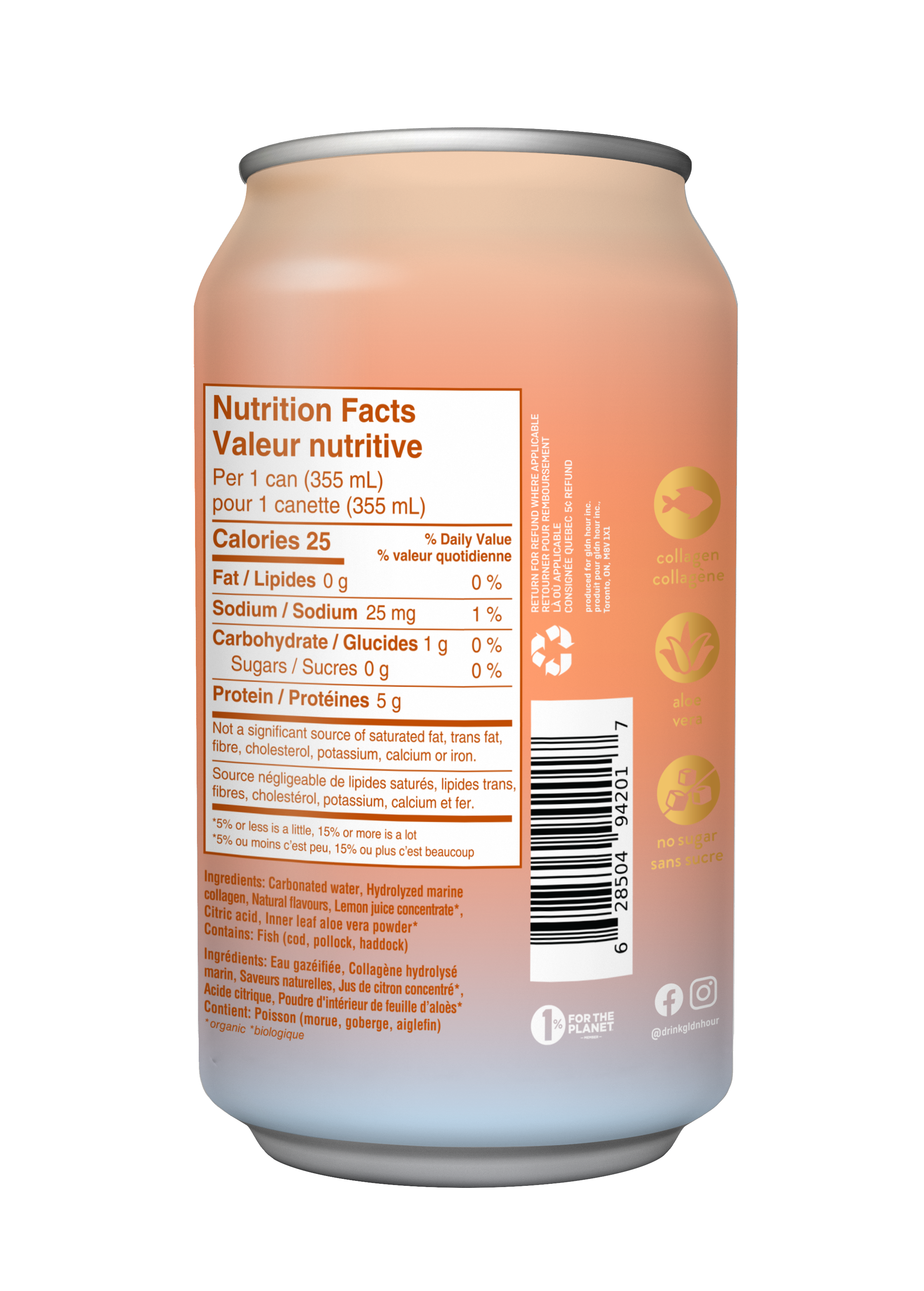 GLDN Hour Peach Ginger Collagen Sparkling Water